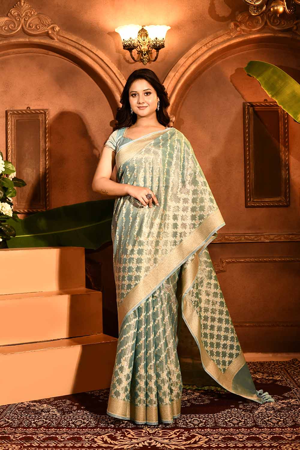 Pastel Blue Banarasi Tissue Handloom Saree Pastel Blue Banarasi Tissue Handloom Saree