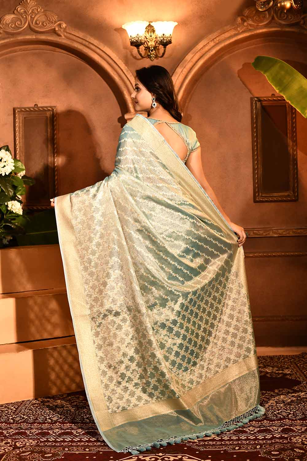 Pastel Blue Banarasi Tissue Handloom Saree Pastel Blue Banarasi Tissue Handloom Saree