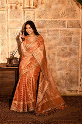 Coral Peach Banarasi Tissue Handloom Saree