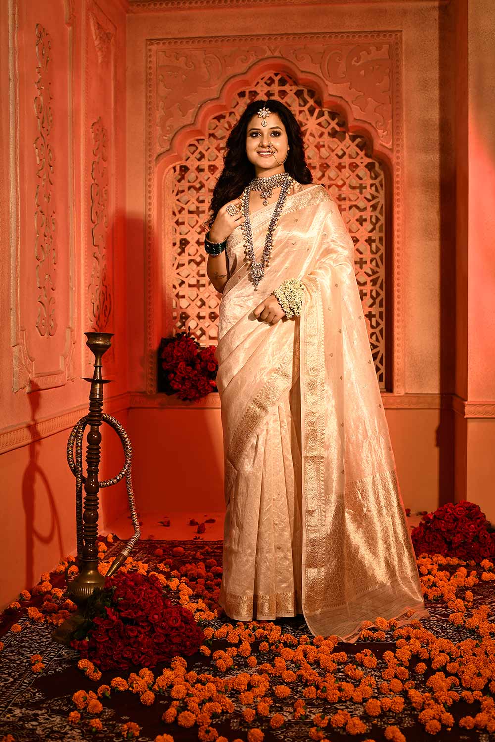 Light Water Gold Ektara Pure Kora Tissue Banarasi Handloom Saree Light Water Gold Ektara Pure Kora Tissue Banarasi Handloom Saree