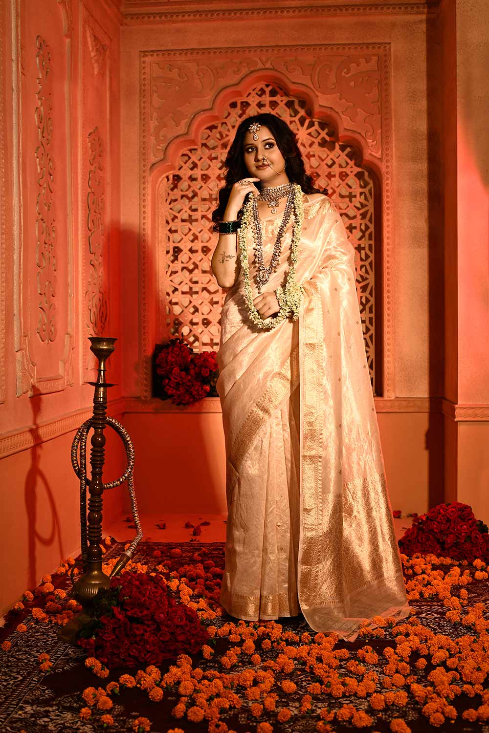 Light Water Gold Ektara Pure Kora Tissue Banarasi Handloom Saree Light Water Gold Ektara Pure Kora Tissue Banarasi Handloom Saree