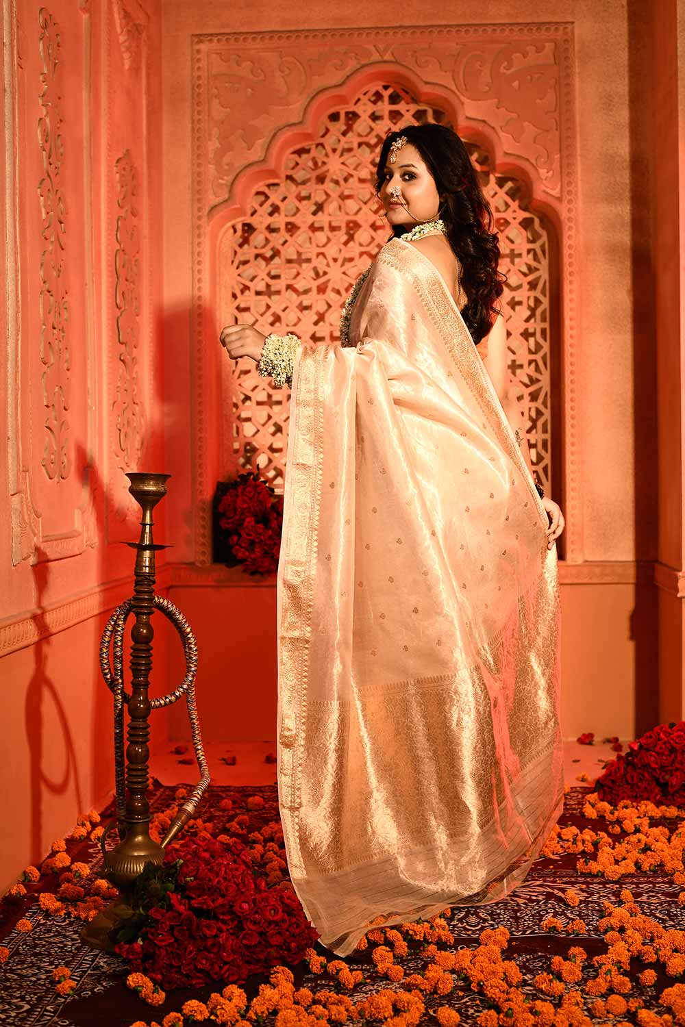 Light Water Gold Ektara Pure Kora Tissue Banarasi Handloom Saree Light Water Gold Ektara Pure Kora Tissue Banarasi Handloom Saree