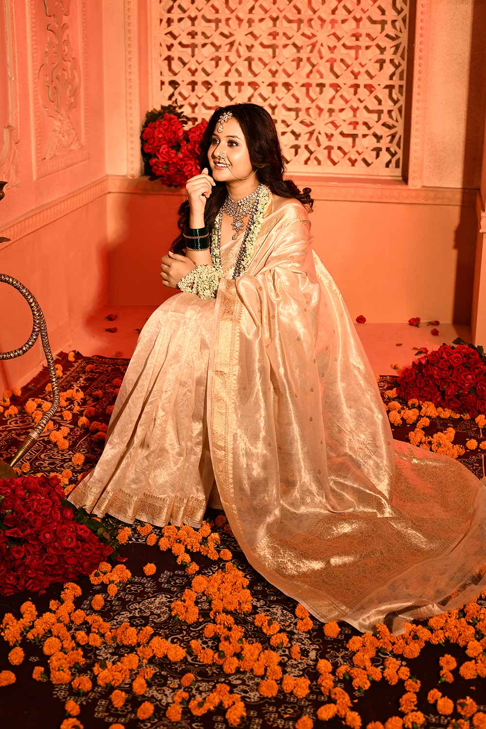 Light Water Gold Ektara Pure Kora Tissue Banarasi Handloom Saree Light Water Gold Ektara Pure Kora Tissue Banarasi Handloom Saree