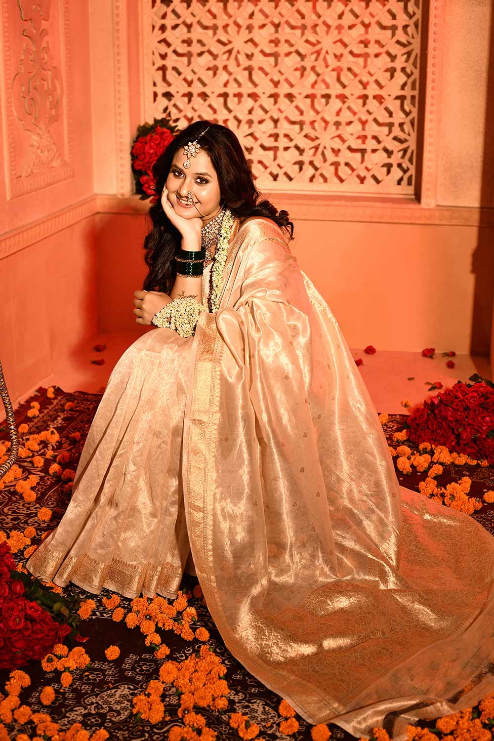 Light Water Gold Ektara Pure Kora Tissue Banarasi Handloom Saree Light Water Gold Ektara Pure Kora Tissue Banarasi Handloom Saree