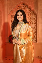 Pure Mustard Gold Diamond Iktara Tissue Banarasi Handloom Saree