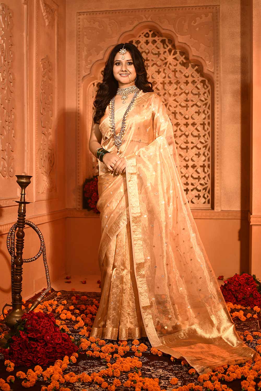 Gold Ektara Pure Kora Tissue Banarasi Handloom Saree Gold Ektara Pure Kora Tissue Banarasi Handloom Saree