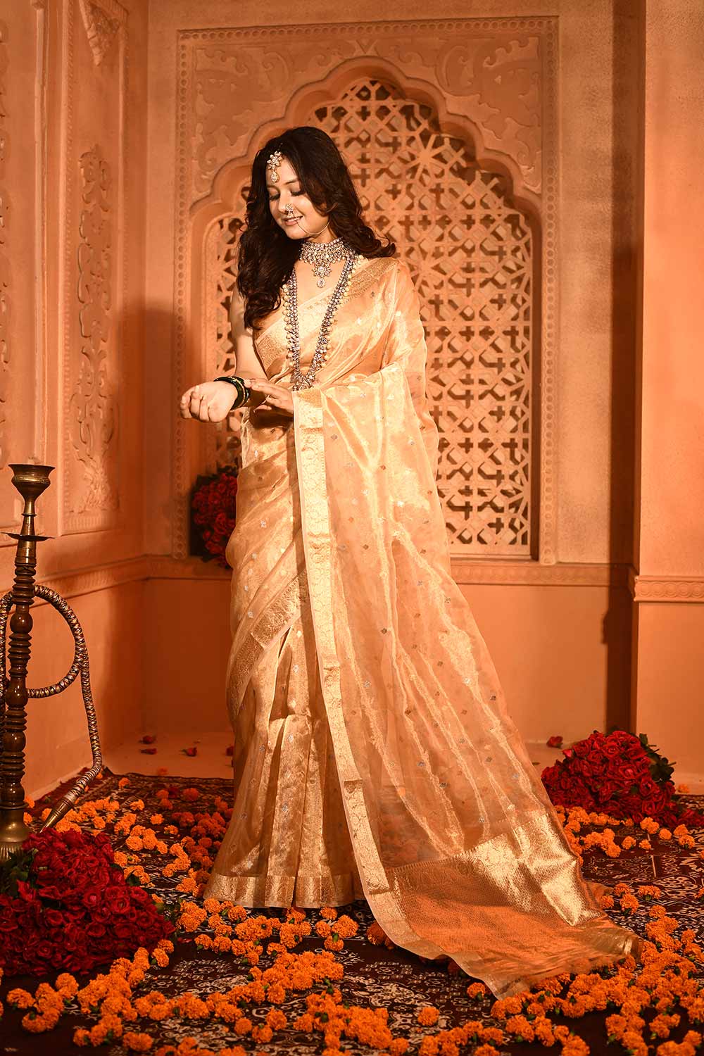 Gold Ektara Pure Kora Tissue Banarasi Handloom Saree Gold Ektara Pure Kora Tissue Banarasi Handloom Saree