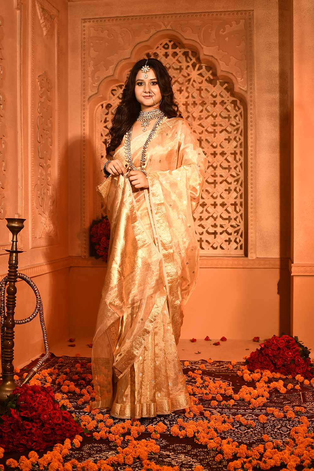 Gold Ektara Pure Kora Tissue Banarasi Handloom Saree Gold Ektara Pure Kora Tissue Banarasi Handloom Saree