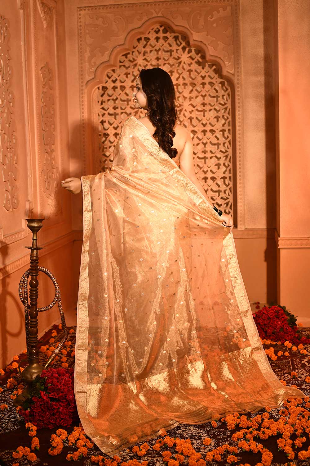 Gold Ektara Pure Kora Tissue Banarasi Handloom Saree Gold Ektara Pure Kora Tissue Banarasi Handloom Saree