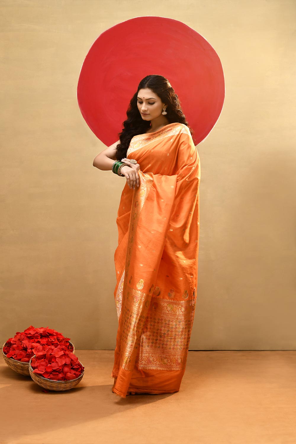 'Ragini' Orange Pure Katan Silk Meenakari Banarasi Handloom Saree 'Ragini' Orange Pure Katan Silk Meenakari Banarasi Handloom Saree