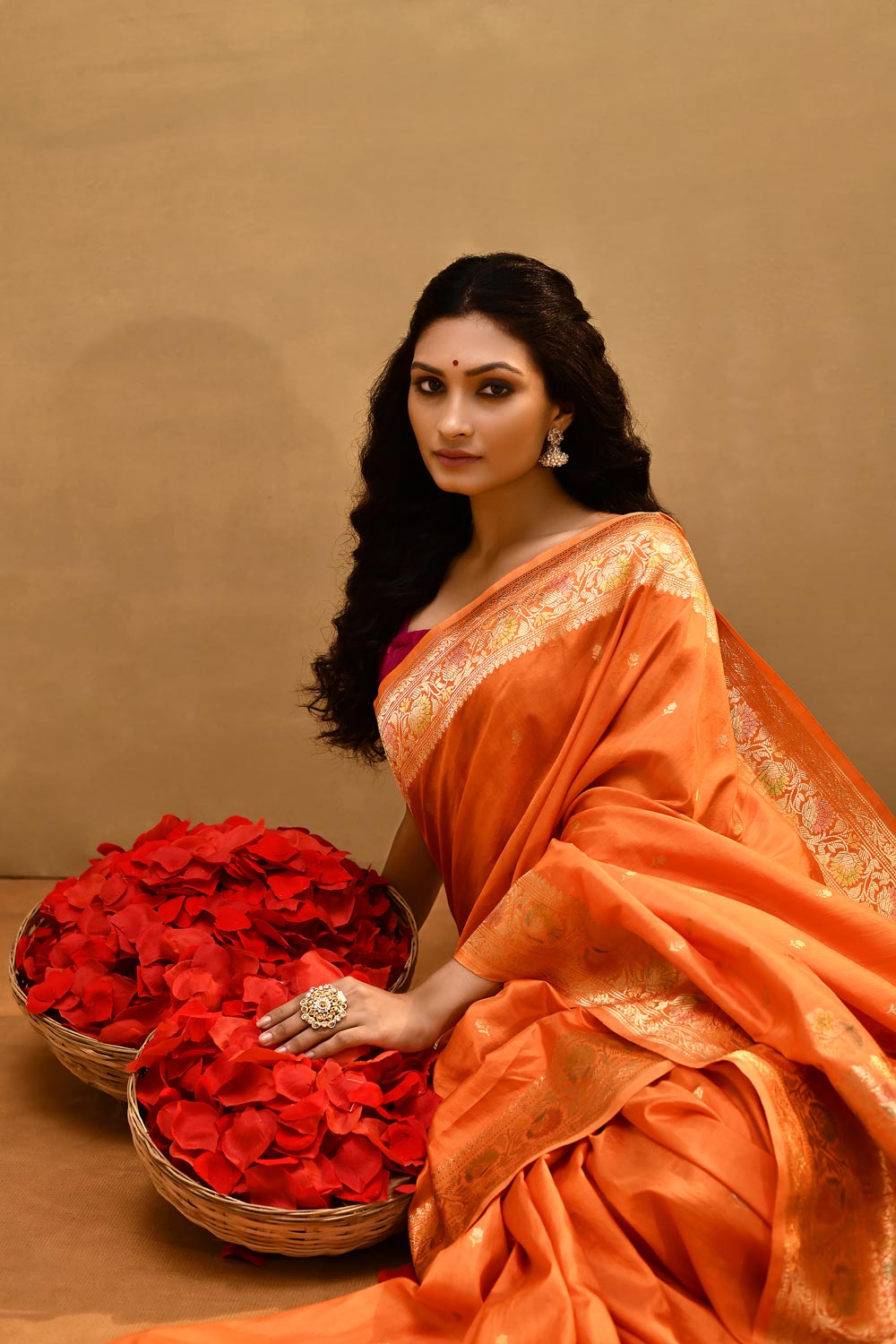 'Ragini' Orange Pure Katan Silk Meenakari Banarasi Handloom Saree 'Ragini' Orange Pure Katan Silk Meenakari Banarasi Handloom Saree