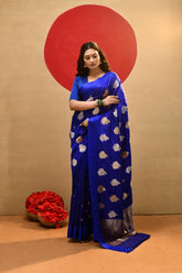 Royal Blue Pure Katan silk Meenakari Banarasi Handloom Saree