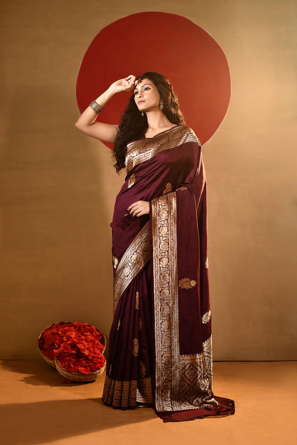 'Maya' Deep chocolate Maroon Wine Pure Katan Silk Kadhua Banarasi Handloom Saree 'Maya' Deep chocolate Maroon Wine Pure Katan Silk Kadhua Banarasi Handloom Saree