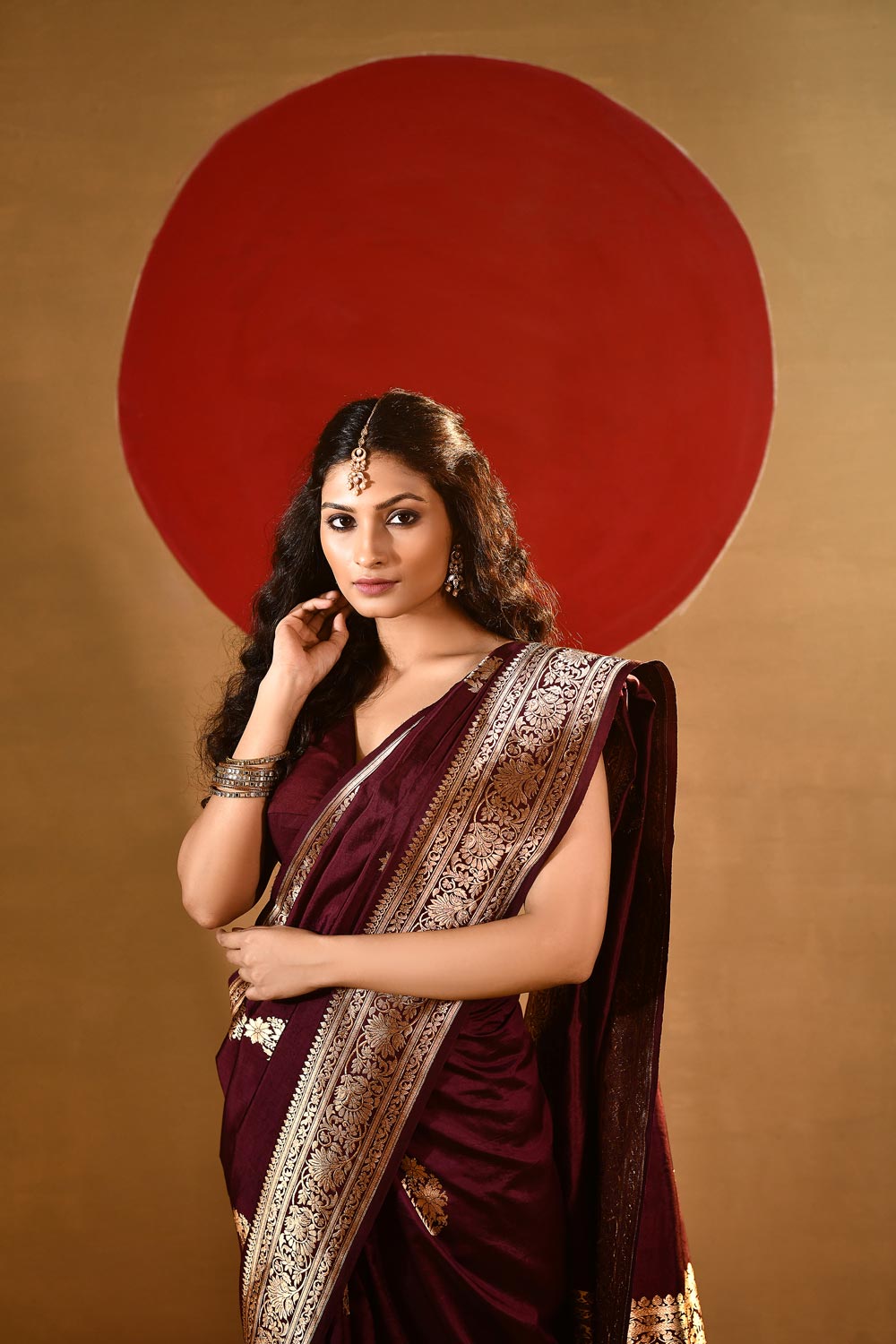 'Maya' Deep chocolate Maroon Wine Pure Katan Silk Kadhua Banarasi Handloom Saree 'Maya' Deep chocolate Maroon Wine Pure Katan Silk Kadhua Banarasi Handloom Saree