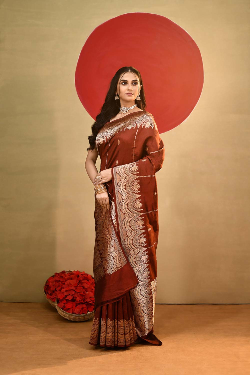 'Katha' Rust Brown Pure Katan Silk kadhua Meenakari Banarasi Handloom Saree 'Katha' Rust Brown Pure Katan Silk kadhua Meenakari Banarasi Handloom Saree