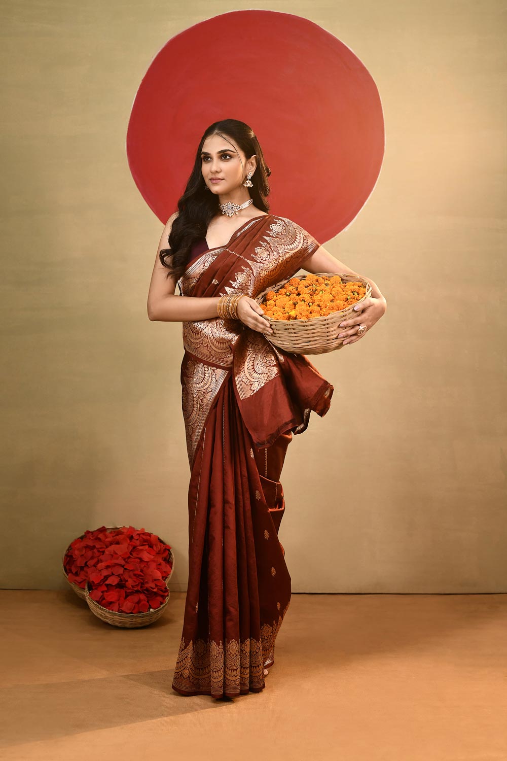 'Katha' Rust Brown Pure Katan Silk kadhua Meenakari Banarasi Handloom Saree 'Katha' Rust Brown Pure Katan Silk kadhua Meenakari Banarasi Handloom Saree
