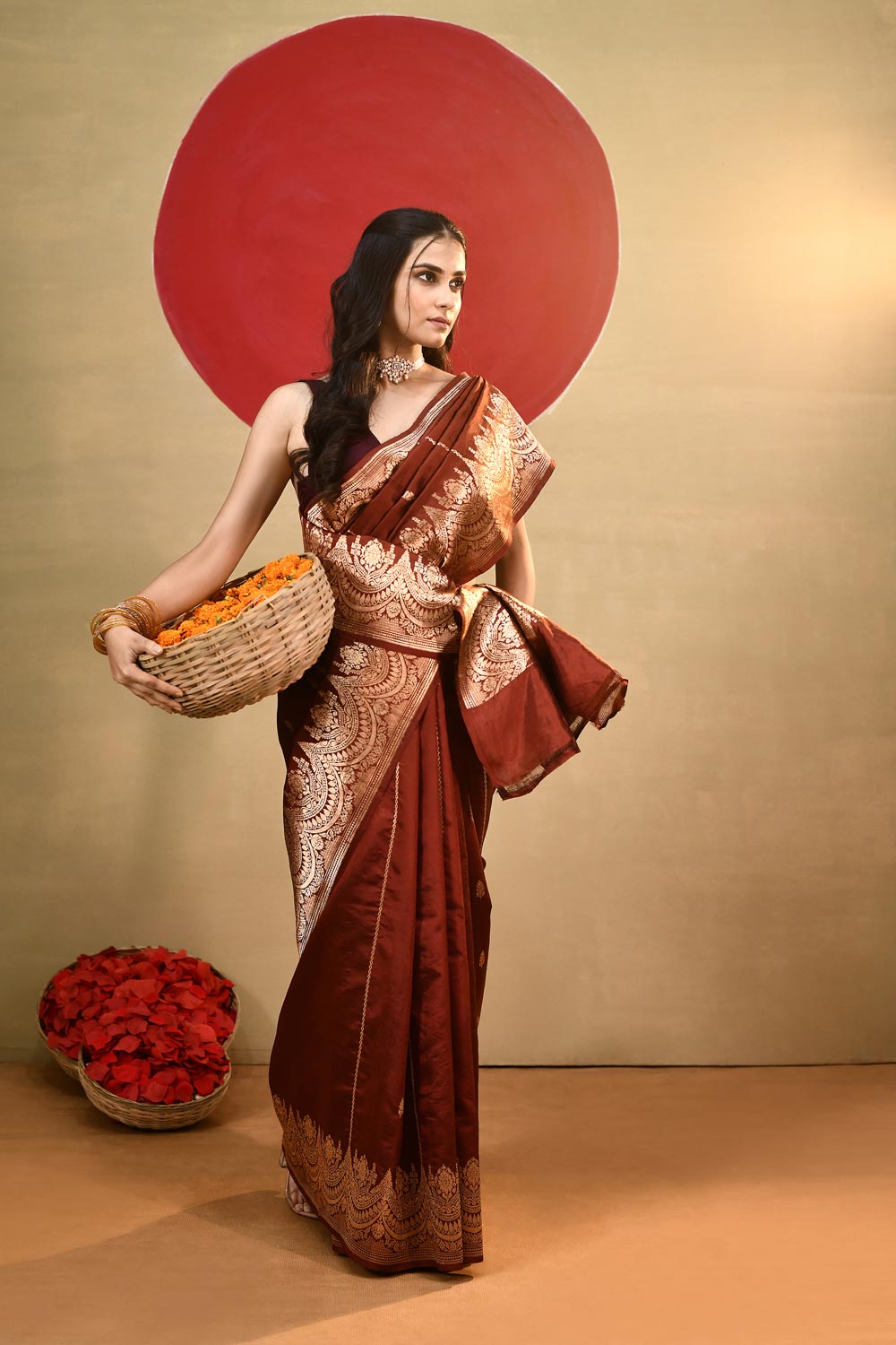 'Katha' Rust Brown Pure Katan Silk kadhua Meenakari Banarasi Handloom Saree 'Katha' Rust Brown Pure Katan Silk kadhua Meenakari Banarasi Handloom Saree