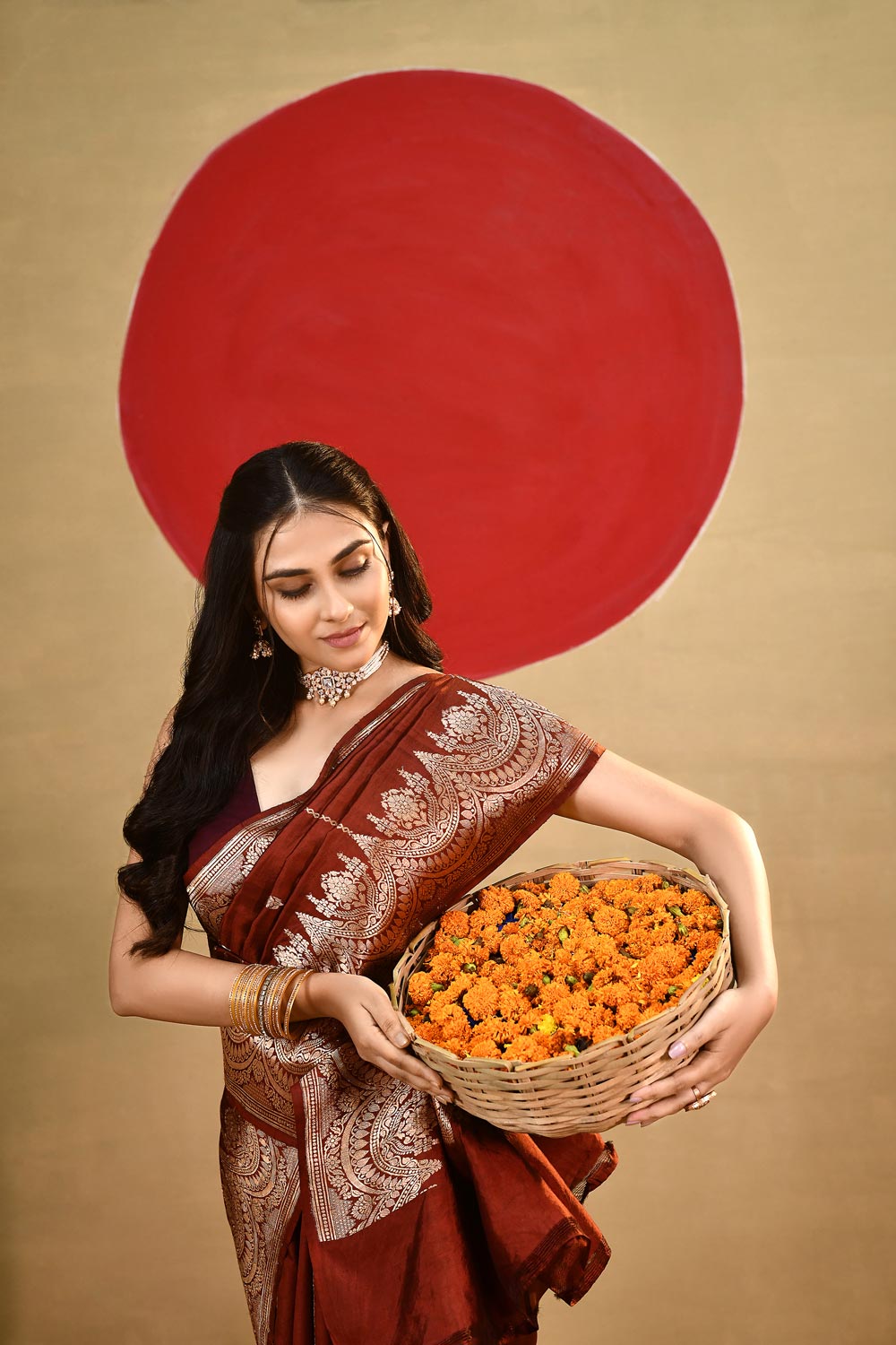 'Katha' Rust Brown Pure Katan Silk kadhua Meenakari Banarasi Handloom Saree 'Katha' Rust Brown Pure Katan Silk kadhua Meenakari Banarasi Handloom Saree