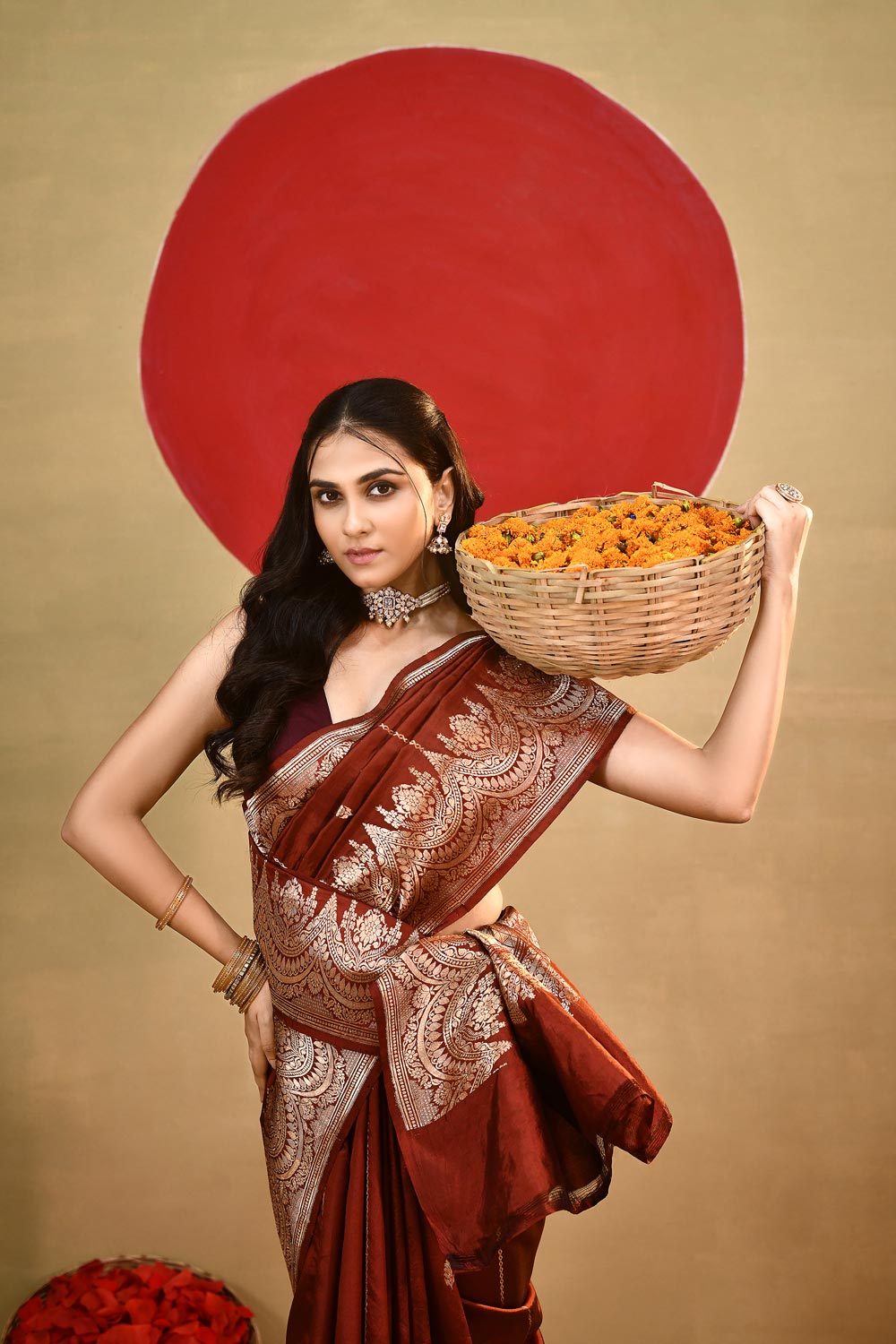 'Katha' Rust Brown Pure Katan Silk kadhua Meenakari Banarasi Handloom Saree 'Katha' Rust Brown Pure Katan Silk kadhua Meenakari Banarasi Handloom Saree