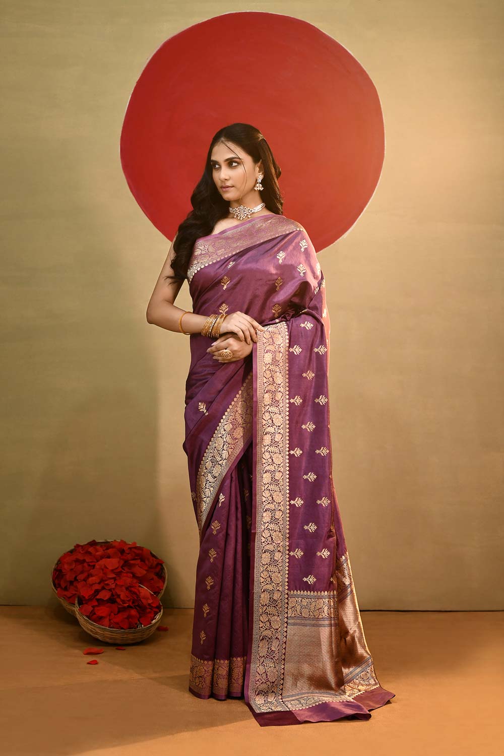 'Ira' Aubergine Pure Katan Silk kadhua Meenakari Banarasi Handloom Saree 'Ira' Aubergine Pure Katan Silk kadhua Meenakari Banarasi Handloom Saree
