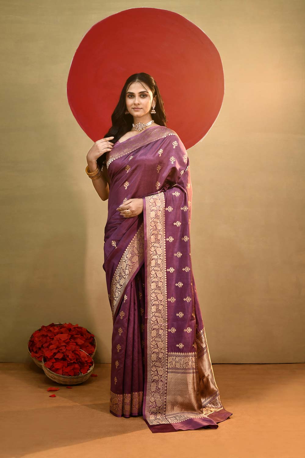 'Ira' Aubergine Pure Katan Silk kadhua Meenakari Banarasi Handloom Saree 'Ira' Aubergine Pure Katan Silk kadhua Meenakari Banarasi Handloom Saree