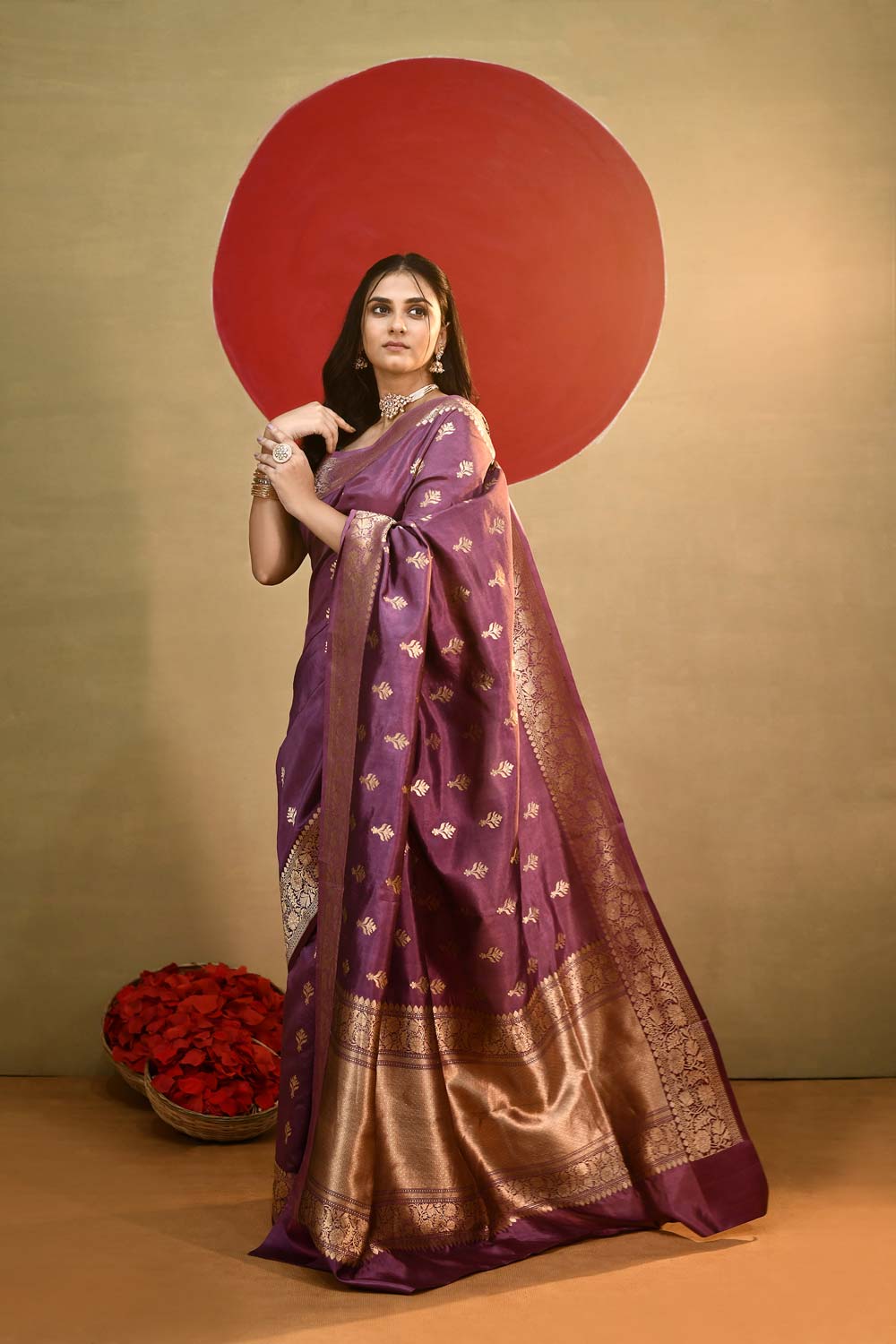 'Ira' Aubergine Pure Katan Silk kadhua Meenakari Banarasi Handloom Saree 'Ira' Aubergine Pure Katan Silk kadhua Meenakari Banarasi Handloom Saree
