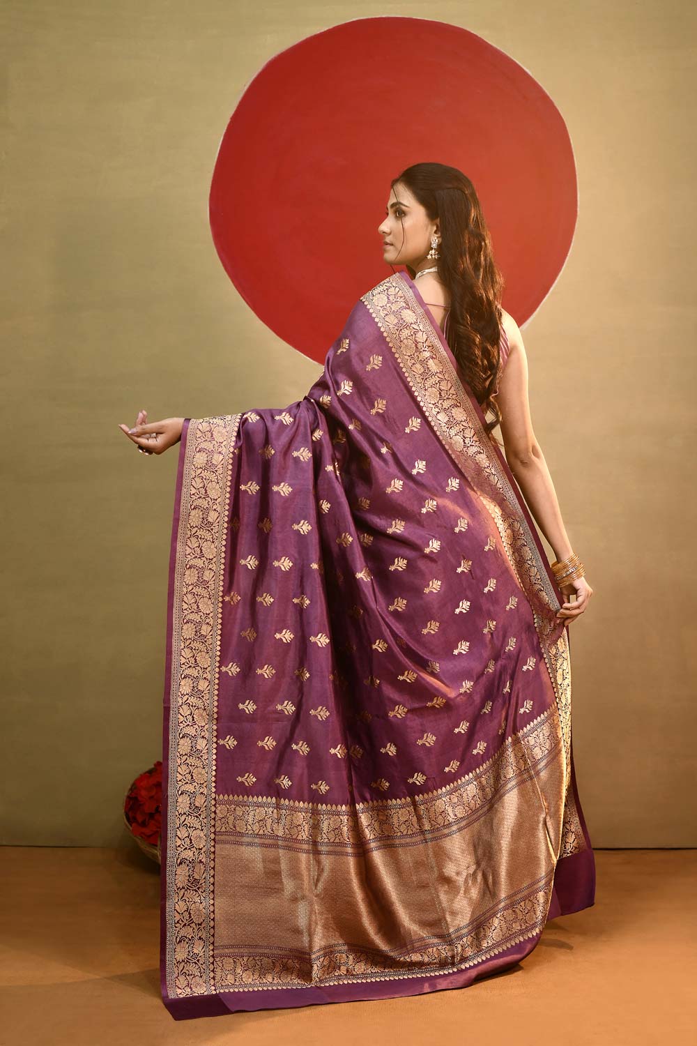 'Ira' Aubergine Pure Katan Silk kadhua Meenakari Banarasi Handloom Saree 'Ira' Aubergine Pure Katan Silk kadhua Meenakari Banarasi Handloom Saree
