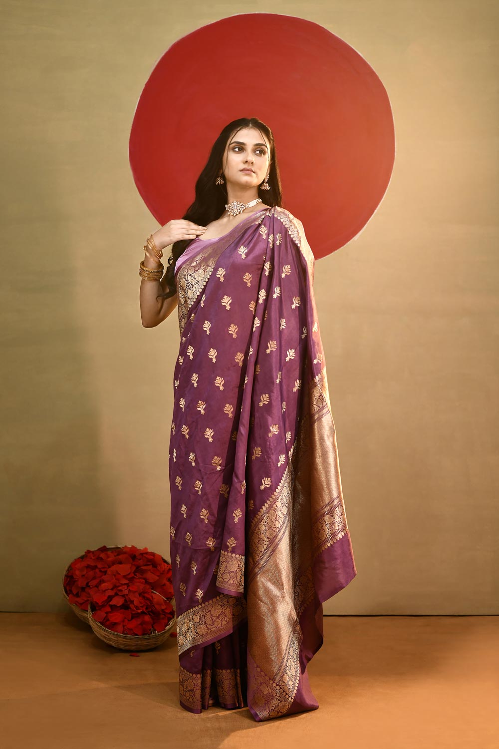 'Ira' Aubergine Pure Katan Silk kadhua Meenakari Banarasi Handloom Saree 'Ira' Aubergine Pure Katan Silk kadhua Meenakari Banarasi Handloom Saree