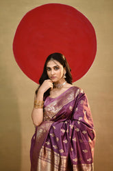 'Ira' Aubergine Pure Katan Silk kadhua Meenakari Banarasi Handloom Saree