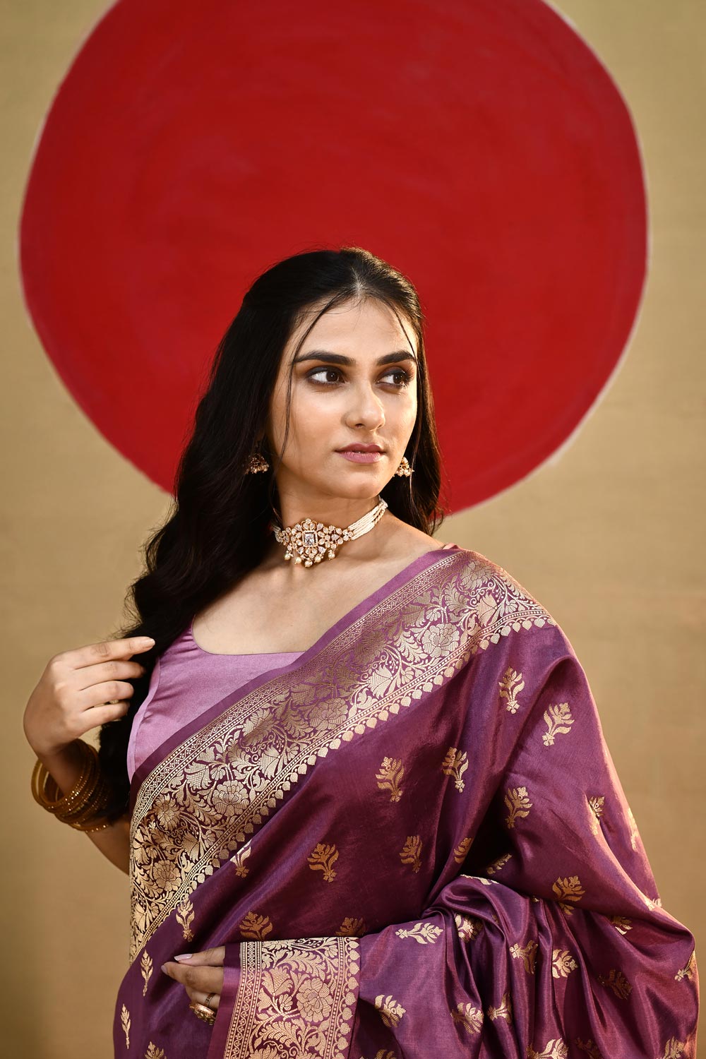 'Ira' Aubergine Pure Katan Silk kadhua Meenakari Banarasi Handloom Saree 'Ira' Aubergine Pure Katan Silk kadhua Meenakari Banarasi Handloom Saree