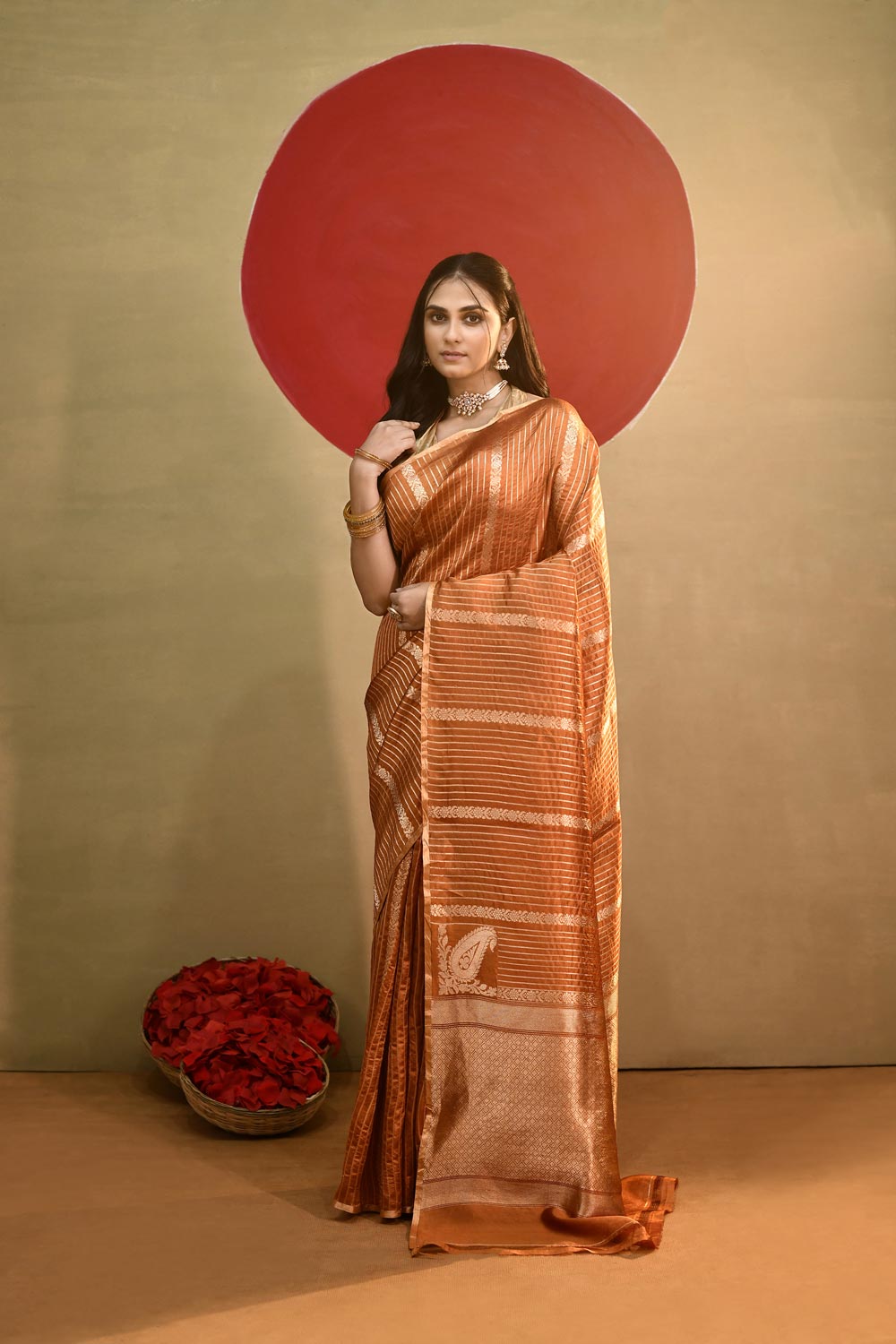 'Sunehri' Copper Mustard Brown Pure Katan silk Kadhua Banarasi Handloom Saree 'Sunehri' Copper Mustard Brown Pure Katan silk Kadhua Banarasi Handloom Saree