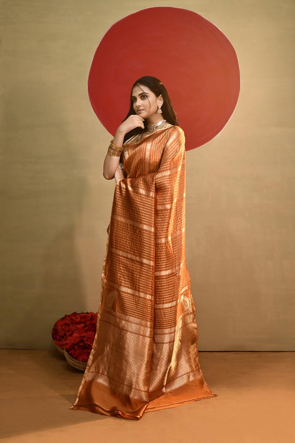 'Sunehri' Copper Mustard Brown Pure Katan silk Kadhua Banarasi Handloom Saree 'Sunehri' Copper Mustard Brown Pure Katan silk Kadhua Banarasi Handloom Saree