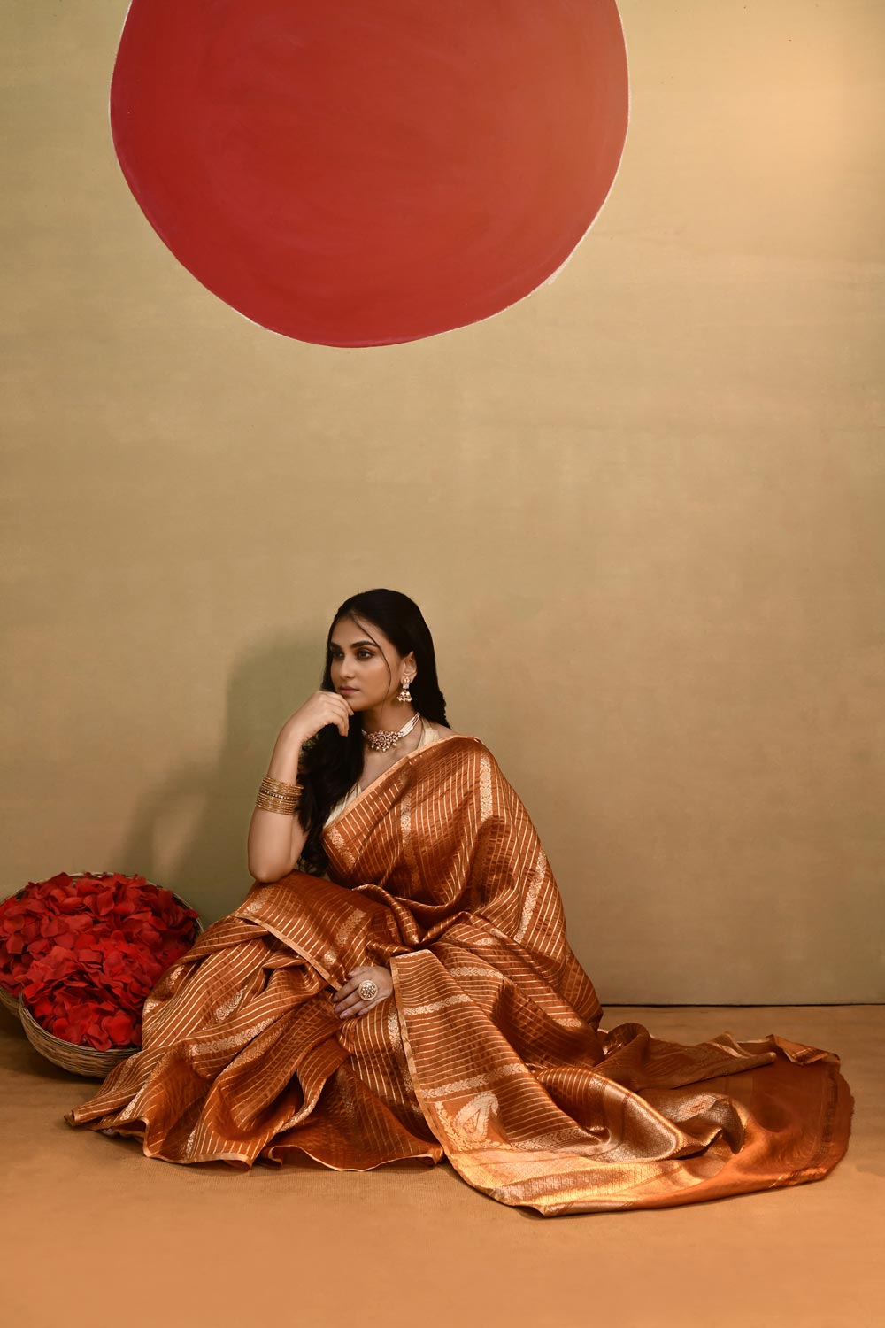'Sunehri' Copper Mustard Brown Pure Katan silk Kadhua Banarasi Handloom Saree 'Sunehri' Copper Mustard Brown Pure Katan silk Kadhua Banarasi Handloom Saree