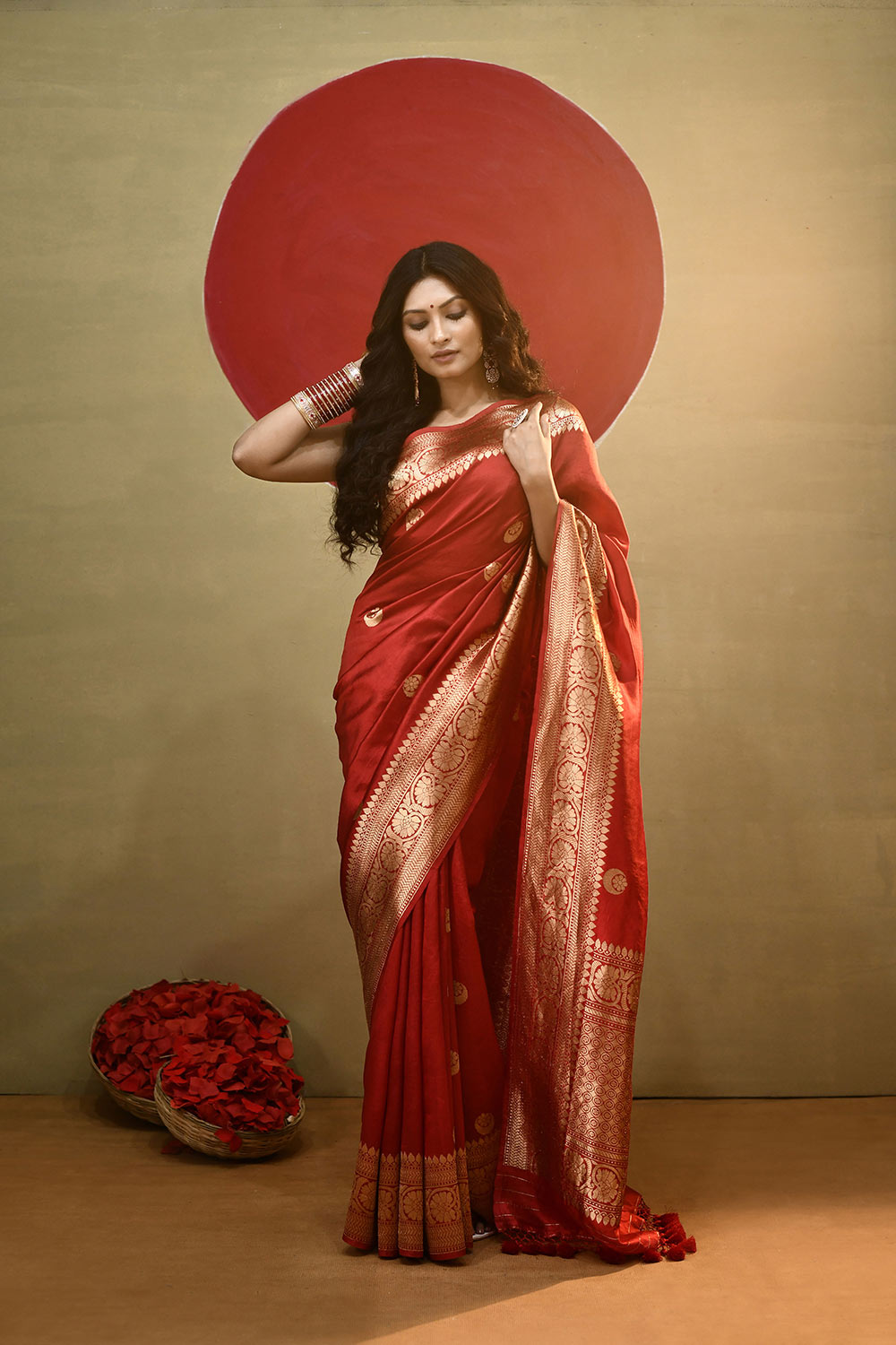 'Chand Boota' Red Pure Katan Silk Kadhua Banarasi Handloom Saree 'Chand Boota' Red Pure Katan Silk Kadhua Banarasi Handloom Saree