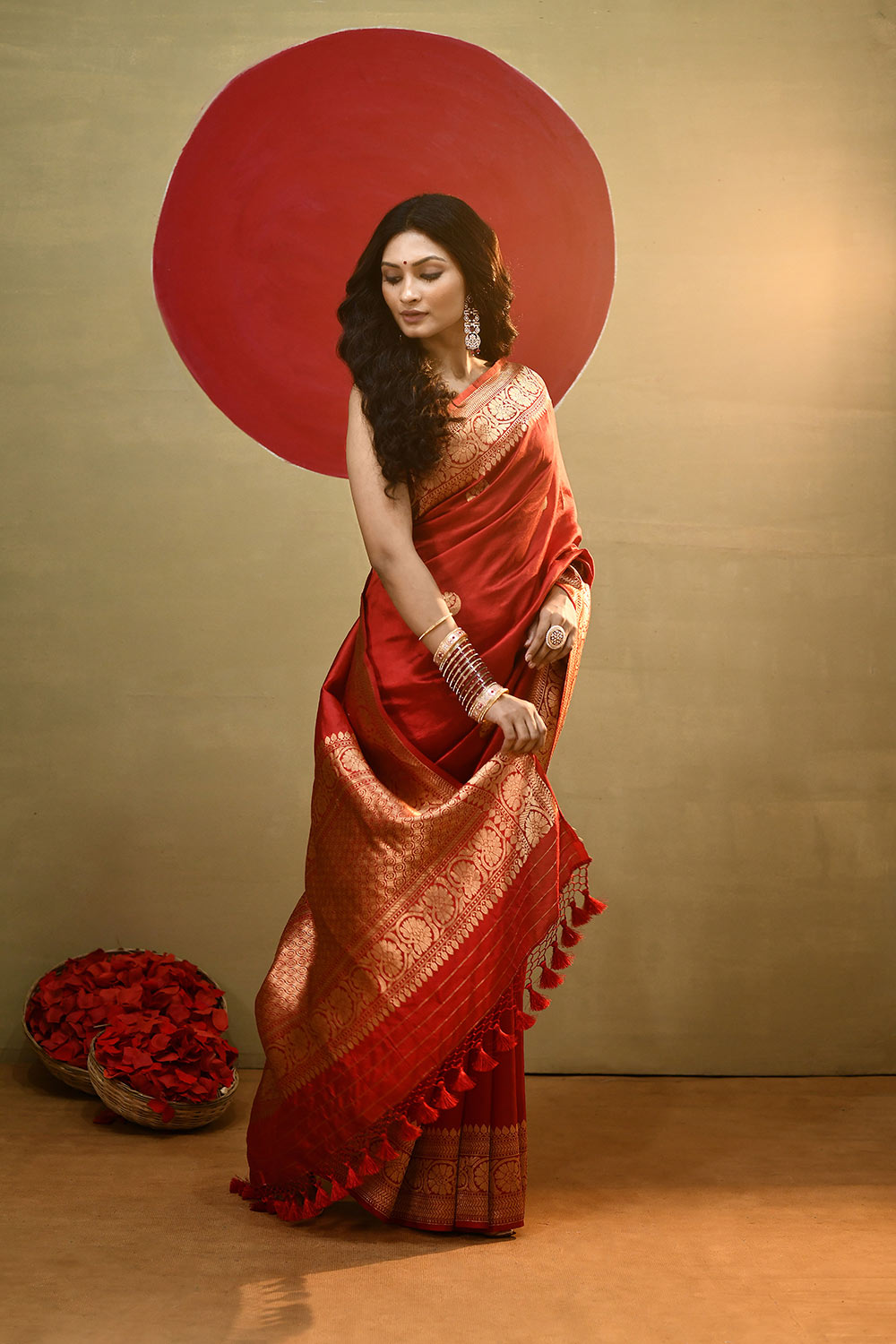 'Chand Boota' Red Pure Katan Silk Kadhua Banarasi Handloom Saree 'Chand Boota' Red Pure Katan Silk Kadhua Banarasi Handloom Saree