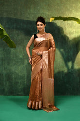 'Sanvikaa' Dusty Mauve Pink Pure Diamond Iktara Tissue Banarasi Handloom Saree