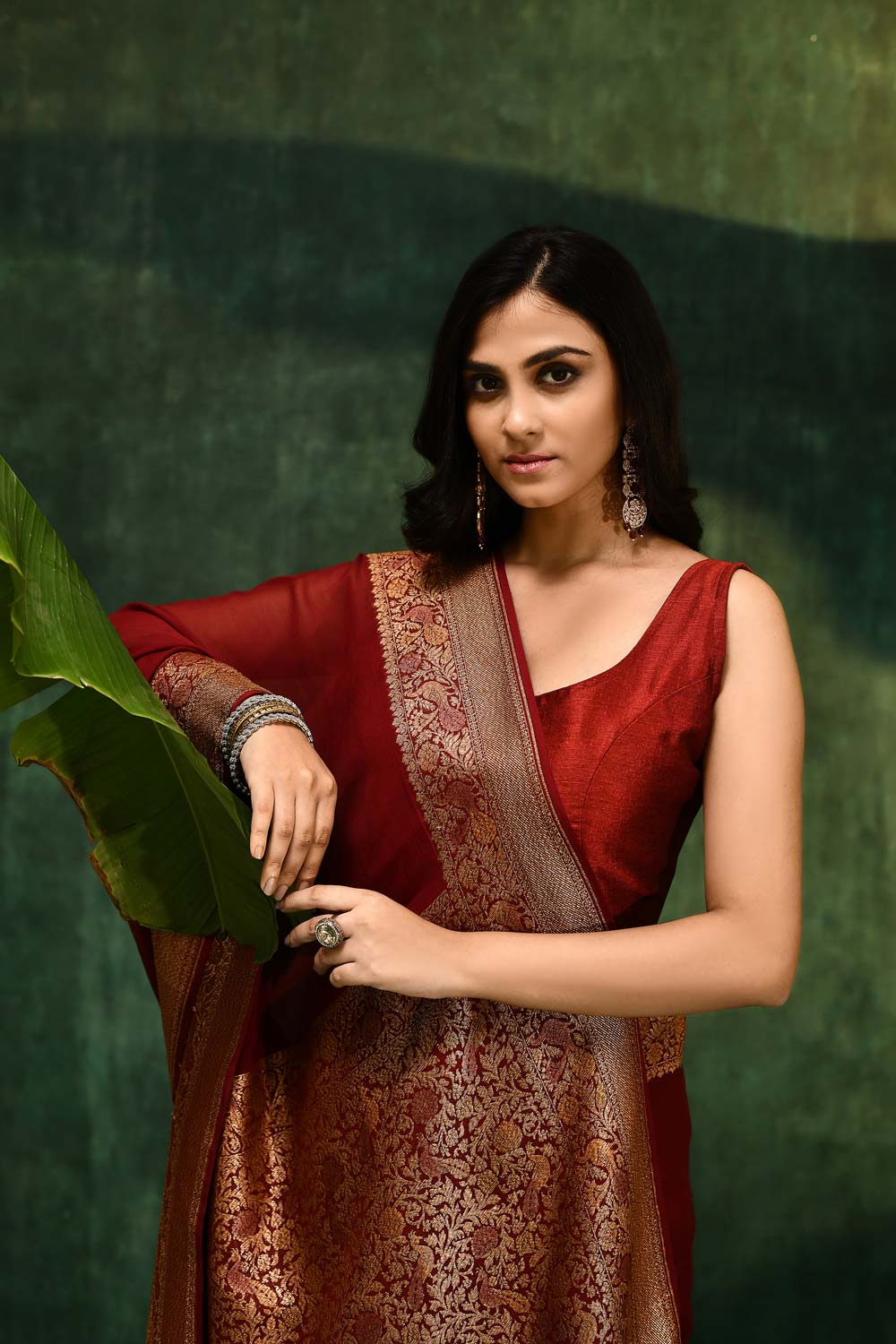 'Pride of Kashi' Shikargah Elegance Royal Maroon Pure Khaddi Georgette Banarasi Handloom Saree 'Pride of Kashi' Shikargah Elegance Royal Maroon Pure Khaddi Georgette Banarasi Handloom Saree