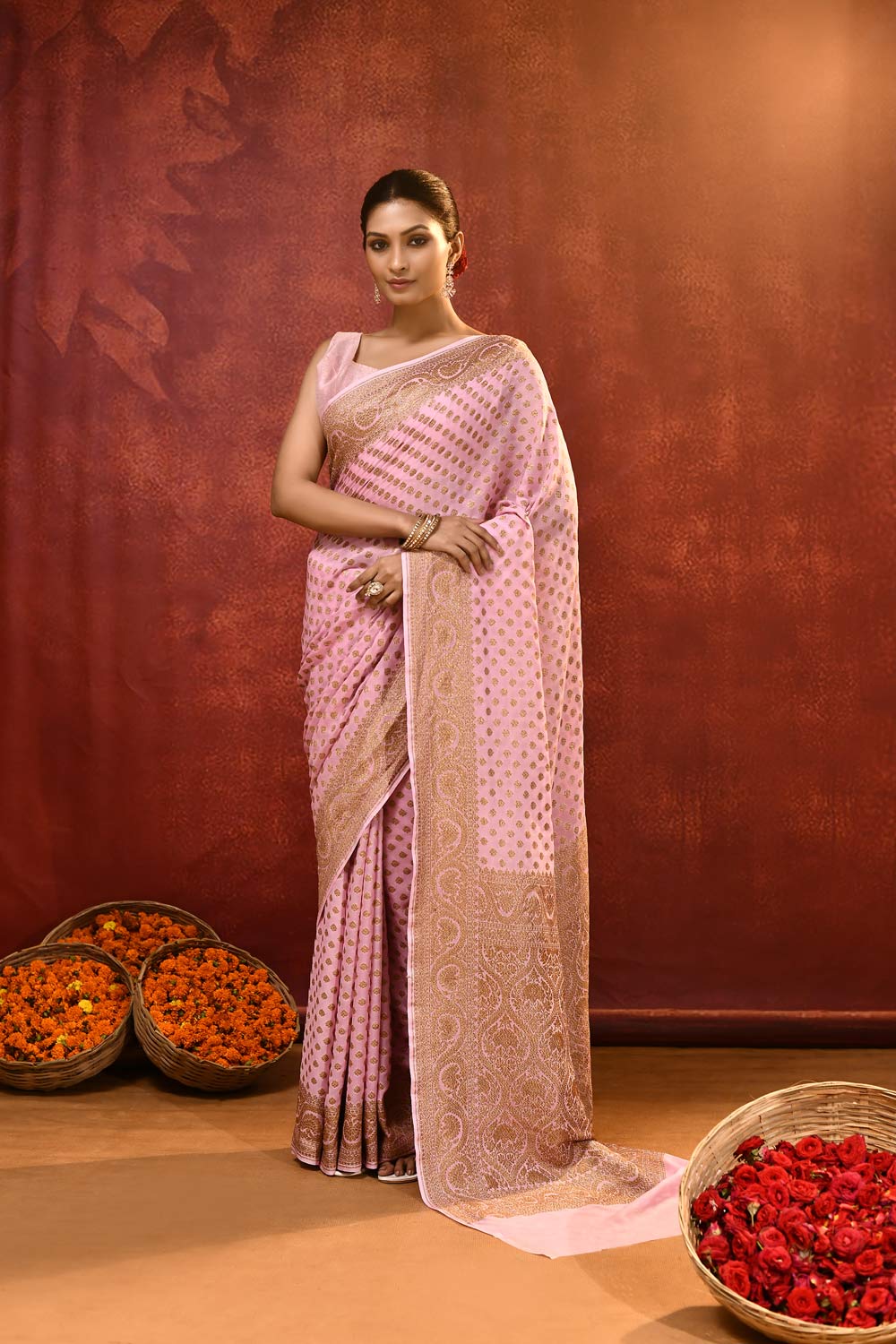 Lilac Pink Pure Khaddi Georgette Banarasi Handloom Saree Lilac Pink Pure Khaddi Georgette Banarasi Handloom Saree