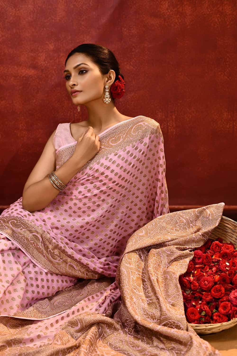 Lilac Pink Pure Khaddi Georgette Banarasi Handloom Saree Lilac Pink Pure Khaddi Georgette Banarasi Handloom Saree