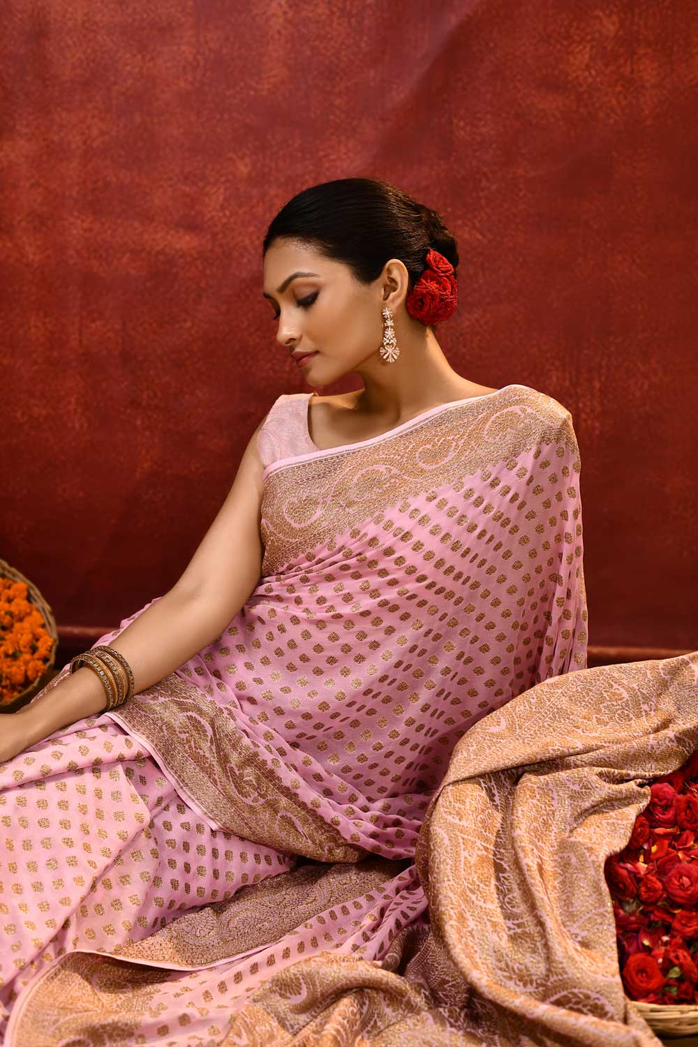 Lilac Pink Pure Khaddi Georgette Banarasi Handloom Saree Lilac Pink Pure Khaddi Georgette Banarasi Handloom Saree