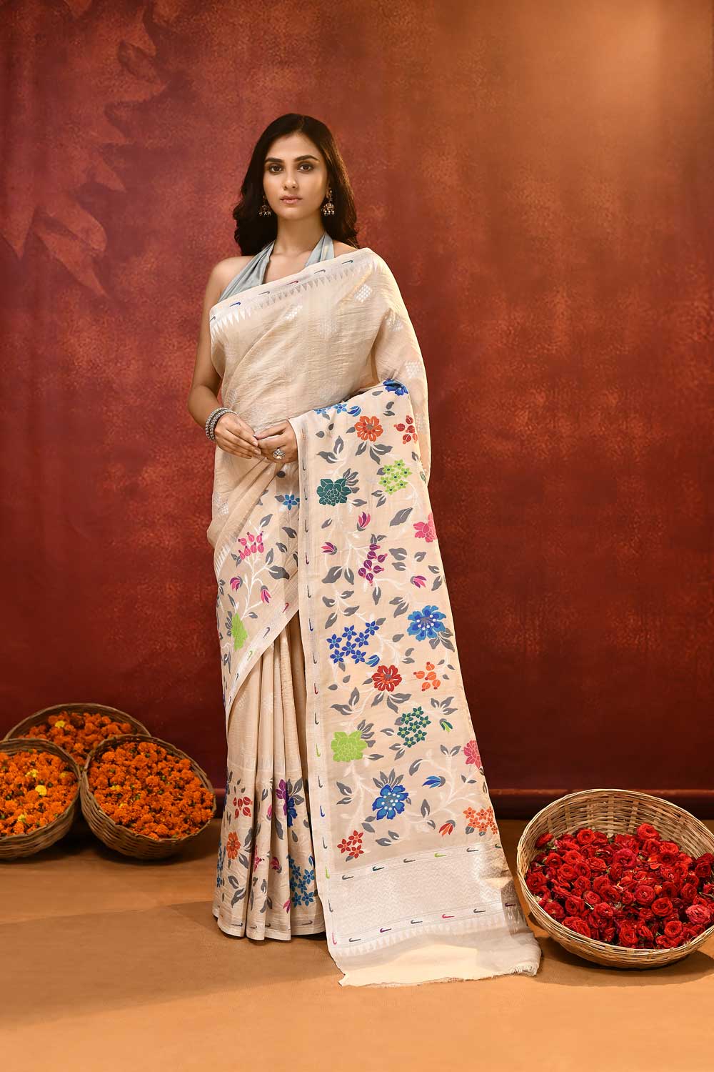 'Janki' Ivory Pure Tussar Silk Meenakari Banarasi Handloom Saree 'Janki' Ivory Pure Tussar Silk Meenakari Banarasi Handloom Saree
