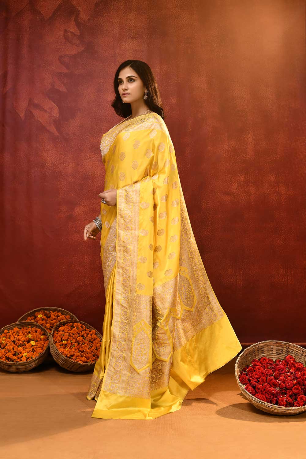 'Sunshine' Yellow Mushru Satin Banarasi Handloom Saree 'Sunshine' Yellow Mushru Satin Banarasi Handloom Saree