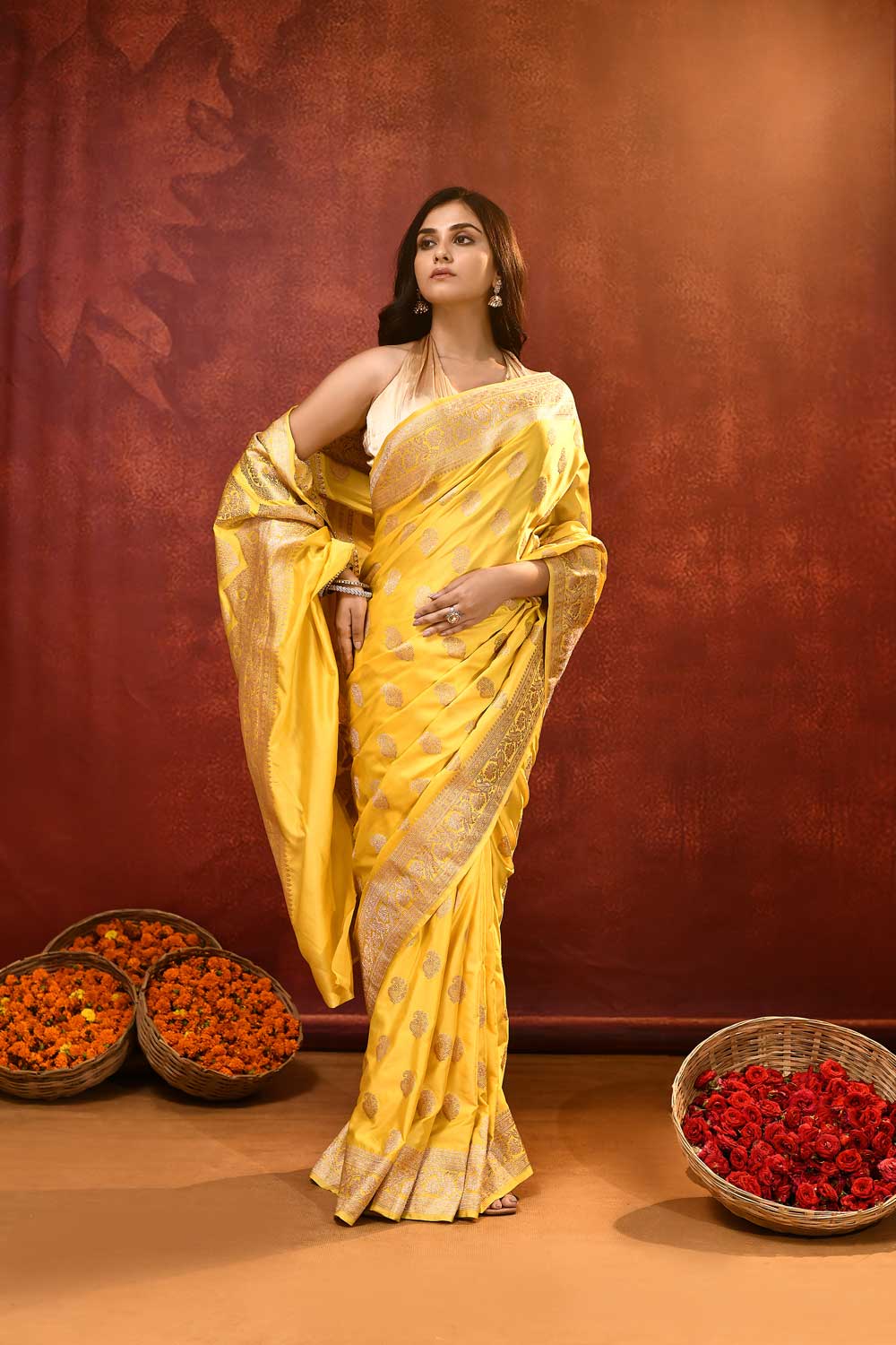 'Sunshine' Yellow Mushru Satin Banarasi Handloom Saree 'Sunshine' Yellow Mushru Satin Banarasi Handloom Saree
