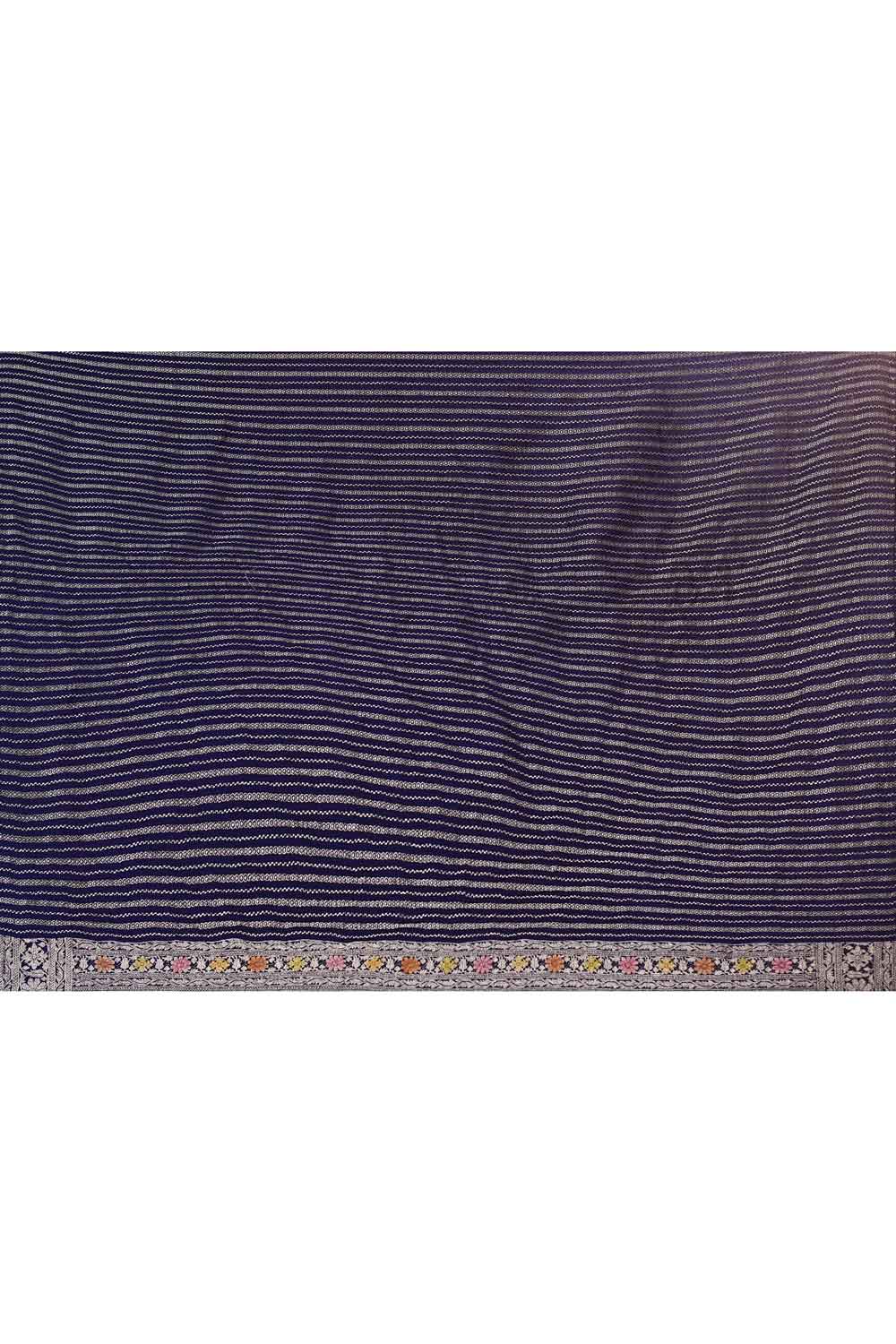 'Noorvi' Deep Midnight Blue Mushru Satin Banarasi Handloom Saree 'Noorvi' Deep Midnight Blue Mushru Satin Banarasi Handloom Saree
