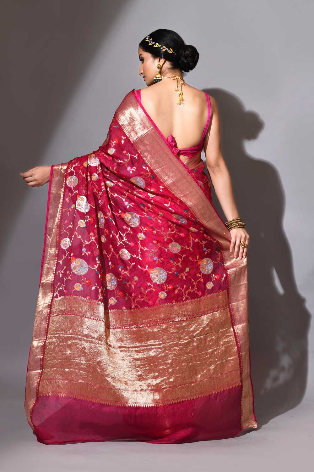 Rani Pink Pure Kota Check BSaree With Meenakari Jaal Rani Pink Pure Kota Check BSaree With Meenakari Jaal
