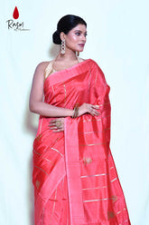 Coral Pure Katan Silk Silk Banarasi Handloom Saree