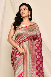'Gulzar' Deep Magenta Pink Pure Katan Silk Banarasi Handloom Saree
