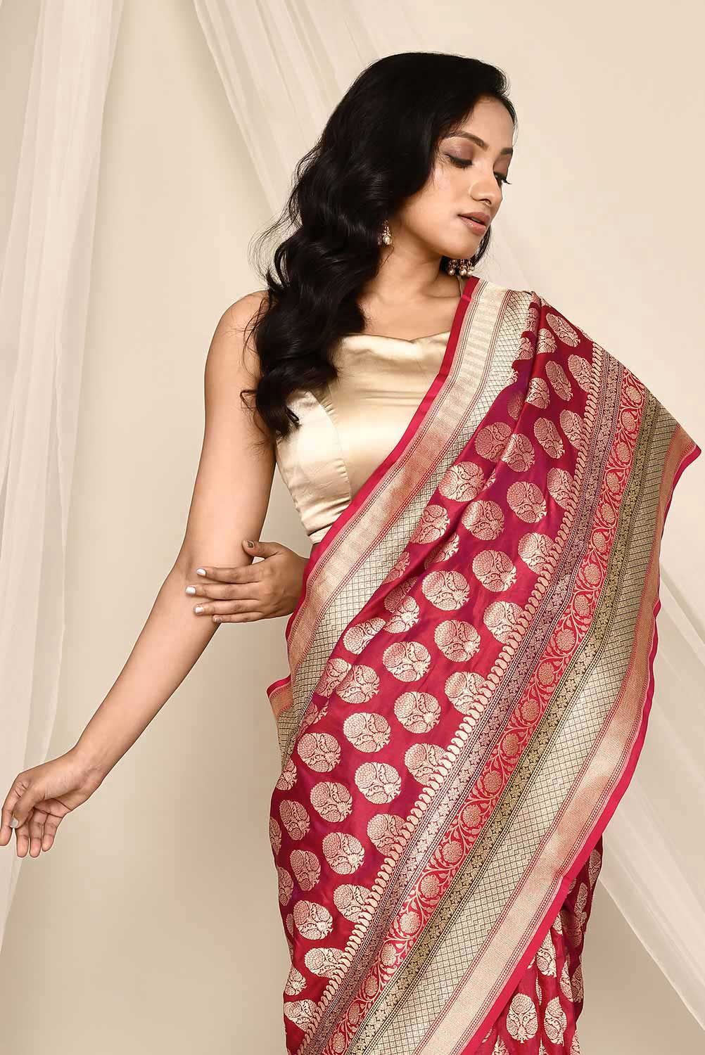 'Gulzar' Deep Magenta Pink Pure Katan Silk Banarasi Handloom Saree 'Gulzar' Deep Magenta Pink Pure Katan Silk Banarasi Handloom Saree