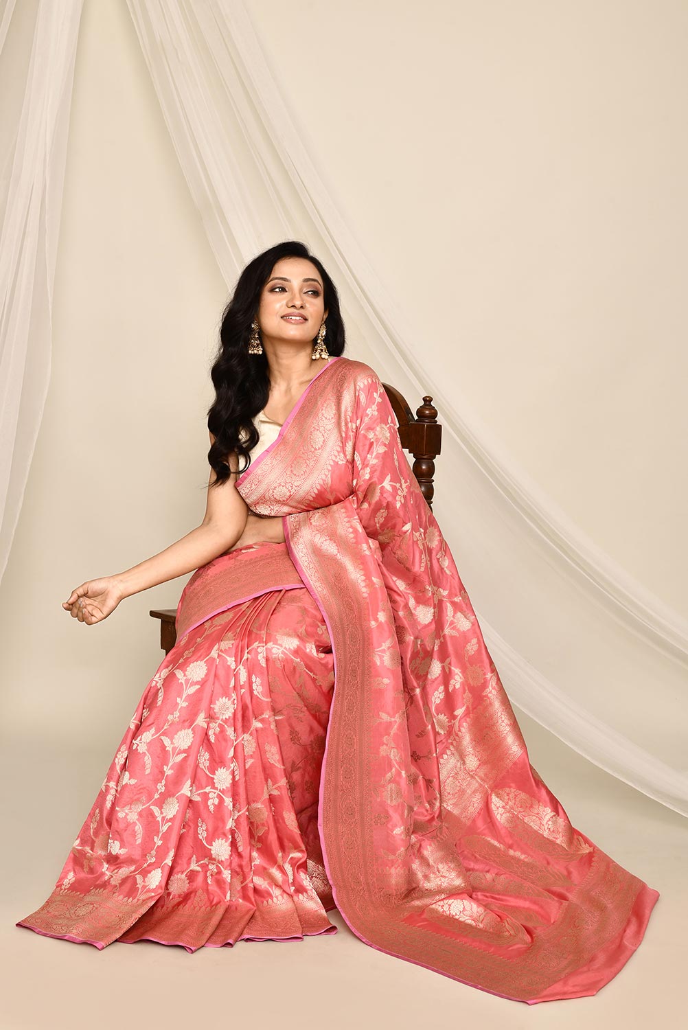 'Nazakat' Pink Pure Katan Silk Banarasi Handloom Saree 'Nazakat' Pink Pure Katan Silk Banarasi Handloom Saree