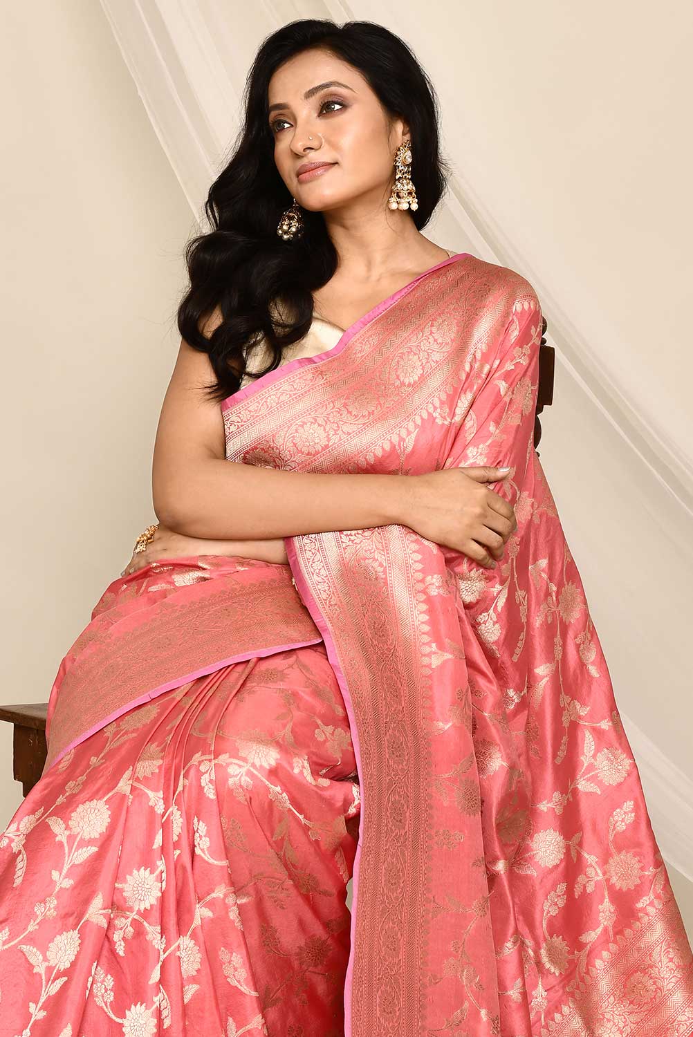 'Nazakat' Pink Pure Katan Silk Banarasi Handloom Saree 'Nazakat' Pink Pure Katan Silk Banarasi Handloom Saree